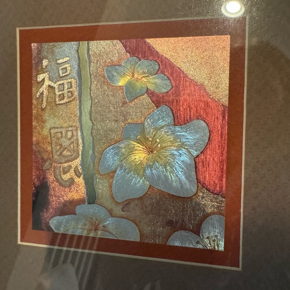 Vintage Japanese Foil Art Framed in Bamboo Frame Measuring 13 X 13 - Picture 4 of 12